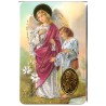 Carte priere plastifiee avec poincon dore imitation medaille H.8.5 x 5.4 cm, plusieurs saints..