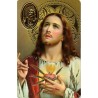 Carte priere plastifiee avec poincon dore imitation medaille H.8.5 x 5.4 cm, plusieurs saints..