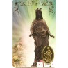 Carte priere plastifiee avec poincon dore imitation medaille H.8.5 x 5.4 cm, plusieurs saints..