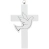 Croix à suspendre en bois avec colombe argentée. H. 14.5 cm