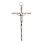 Crucifix forme carrée a facette métal couleur argentée avec Christ - H. 11 cm..