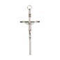 Crucifix forme tube en métal couleur argentée avec Christ - H. 10 cm..