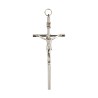 Crucifix forme tube en métal couleur argentée avec Christ - H. 10 cm..