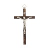 Crucifix bois foncé style palissandre avec Christ métal couleur argentée - H. 11 cm.