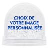 Boule a neige paillette de couleur argentee Ø 9 cm livre en boite individuelle. Personnalisable avec 2 photos..