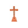 Crucifix bois marron vernis avec Christ métal bronzé sur socle