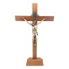 Crucifix bois marron vernis avec Christ métal bronzé sur socle