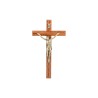 Crucifix bois marron vernis avec Christ métal bronze..