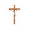 Crucifix bois marron vernis avec Christ métal bronze..