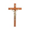 Crucifix bois marron vernis avec Christ métal bronze..