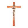 Crucifix bois marron vernis avec Christ métal bronze..