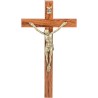 Crucifix bois marron vernis avec Christ métal bronze..