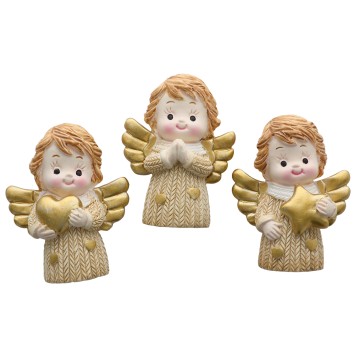 Ange magnétique en résine de couleur dorée et beige, H 5.5 cm. LOT DE 3 ASSORTIS.
