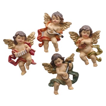 Anges musiciens magnétique, H. 6.4 cm. SERIE DE 4 ASSORTIS.