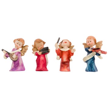 Anges en resine musiciens couleurs pastel hauteur 4 cm. SERIE DE 4 ANGES ASSORTIS.
