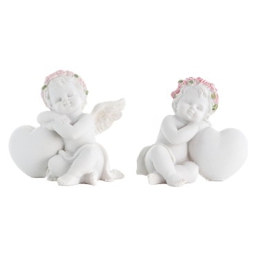 Boite de 6 anges  decor roses avec coeur, H. 7cm ( 3 lots de 2 assortis).