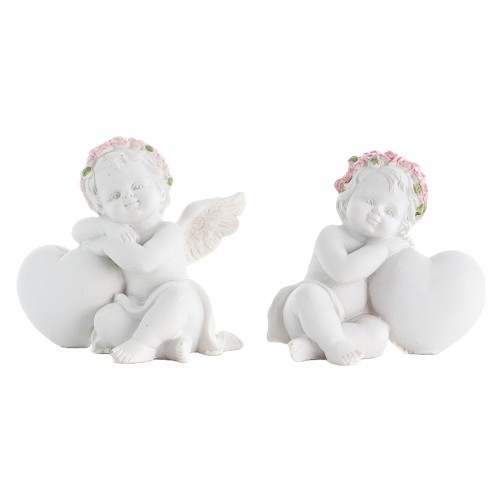 Boite de 6 anges  decor roses avec coeur, H. 7cm ( 3 lots de 2 assortis).