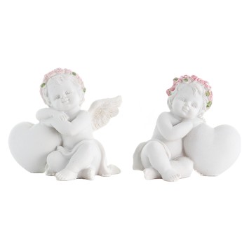Boite de 6 anges  decor roses avec coeur, H. 7cm ( 3 lots de 2 assortis).