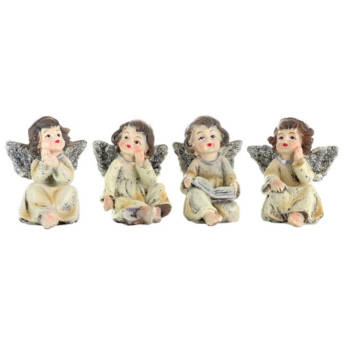 Boite de 12 anges avec ailes pailletees H. 7 cm ( 3 lots de 4 anges assortis).