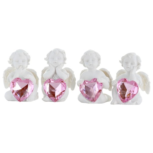 Boite de 12 anges avec coeur de couleur rose H.6 cm (3 lots de 4 anges assortis) ARRIVAGE AVRIL 2025.