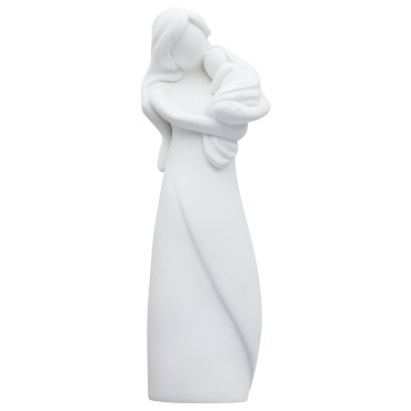 Statue moderne vierge à l'enfant résine blanche. H 12 cm. Livrée en boite..