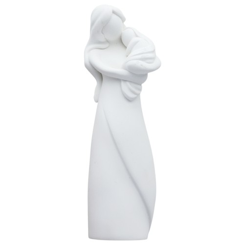 Statue moderne vierge à l'enfant résine blanche. H 12 cm. Livrée en boite..