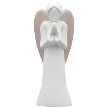 Ange blanc en resine avec les mains jointes, H 9 cm. Livre en boite individuelle..