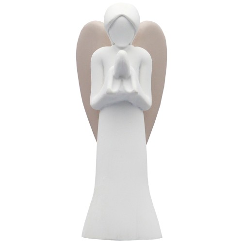 Ange blanc en resine avec les mains jointes, H 9 cm. Livre en boite individuelle..