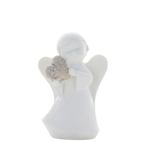 Ange blanc en résine avec cœur pailleté - hauteur 6.3 cm.