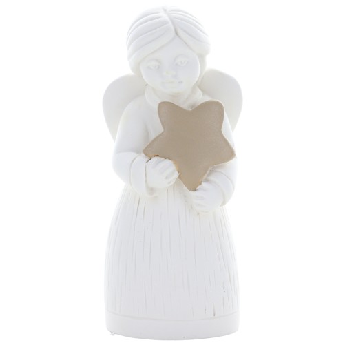 Ange blanc en résine avec décor étoile - hauteur 8.2 cm, livre en boite individuelle..