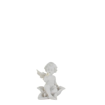 Ange en resine assis sur une fleur avec perle nacree - hauteur 12 cm. SERIE DE 3 ASSORTIS.