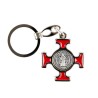 Porte-clés en métal argenté, en forme de croix de Saint Benoît émaillée plusieurs couleurs – Hauteur 4 cm..