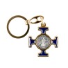 Porte-clés en métal doré, en forme de croix de Saint Benoît émaillée plusieurs couleurs – Hauteur 4 cm.