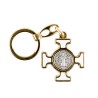 Porte-clés en métal doré, en forme de croix de Saint Benoît émaillée plusieurs couleurs – Hauteur 4 cm.