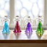 Ange en verre robe striee de couleur avec clochette H.8 cm, SERIE DE 4 ANGES ASSORTIS.