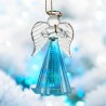 Ange en verre robe striee de couleur avec clochette H.8 cm, SERIE DE 4 ANGES ASSORTIS.