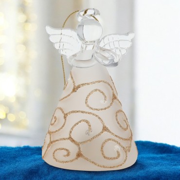 Ange en verre robe nacree avec liseret or, lumineux LED H. 8 cm, SERIE DE 3 ANGES ASSORTIS.