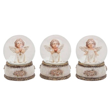 Boule a neige en verre avec ange - H. 9 cm. 3 BOULES ASSORTIES.