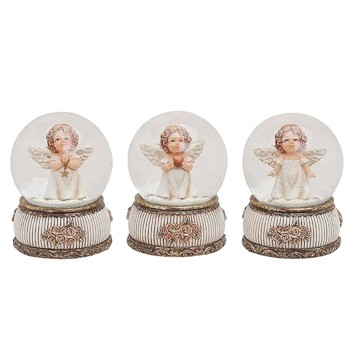 Boule a neige en verre avec ange - H. 9 cm. 3 BOULES ASSORTIES.