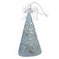 Ange en verre en prière, robe LED opaque bleuetée avec liseré pailleté. H. 15 cm. Livré en boîte.