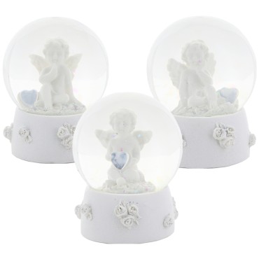 Boite de 12 boules a neige en verre avec ange et coeur - H 5.80 cm (4 lots de 3 anges assortis).