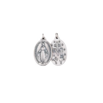 Médaille métal couleur argentée de la Vierge Miraculeuse H. 4 cm inscription en Français..
