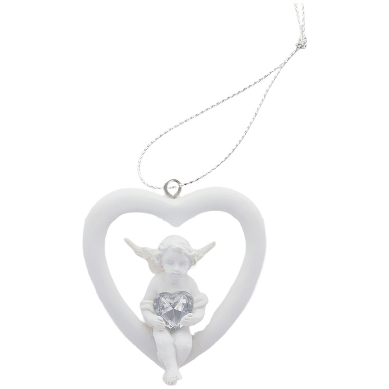 Boite de 12 anges dans coeur avec coeur strass a suspendre. H. 6 cm.