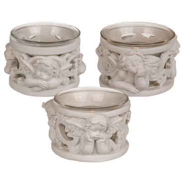 Bougeoirs en resine avec ange assortis H 5 cm LOT DE 3..