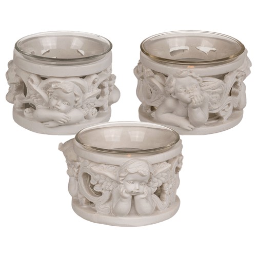 Bougeoirs en resine avec ange assortis H 5 cm LOT DE 3..