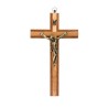 Crucifix en bois marron avec croix en bois d'olivier en relief et Christ métal bronze..