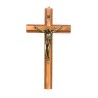 Crucifix en bois marron avec croix en bois d'olivier en relief et Christ métal bronze..