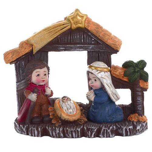 Nativité en résine de couleur, H. 7 x 8 cm..