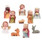 Crèche enfantine en résine de 10 personnages hauteur 6.90 cm.