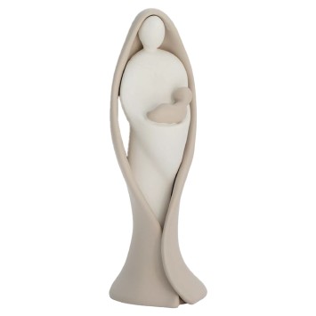 Vierge à l' enfant moderne en résine peinte a la main couleur beige et blanche - H. 14 cm.